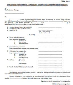 Sukanya Samriddhi Scheme - Account Opening Form